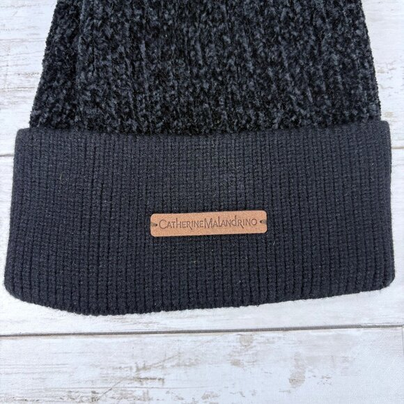 Catherine Malandrino Black Knit Beanie With Faux Fur Pom-Pom O/S NWT - Picture 3 of 7